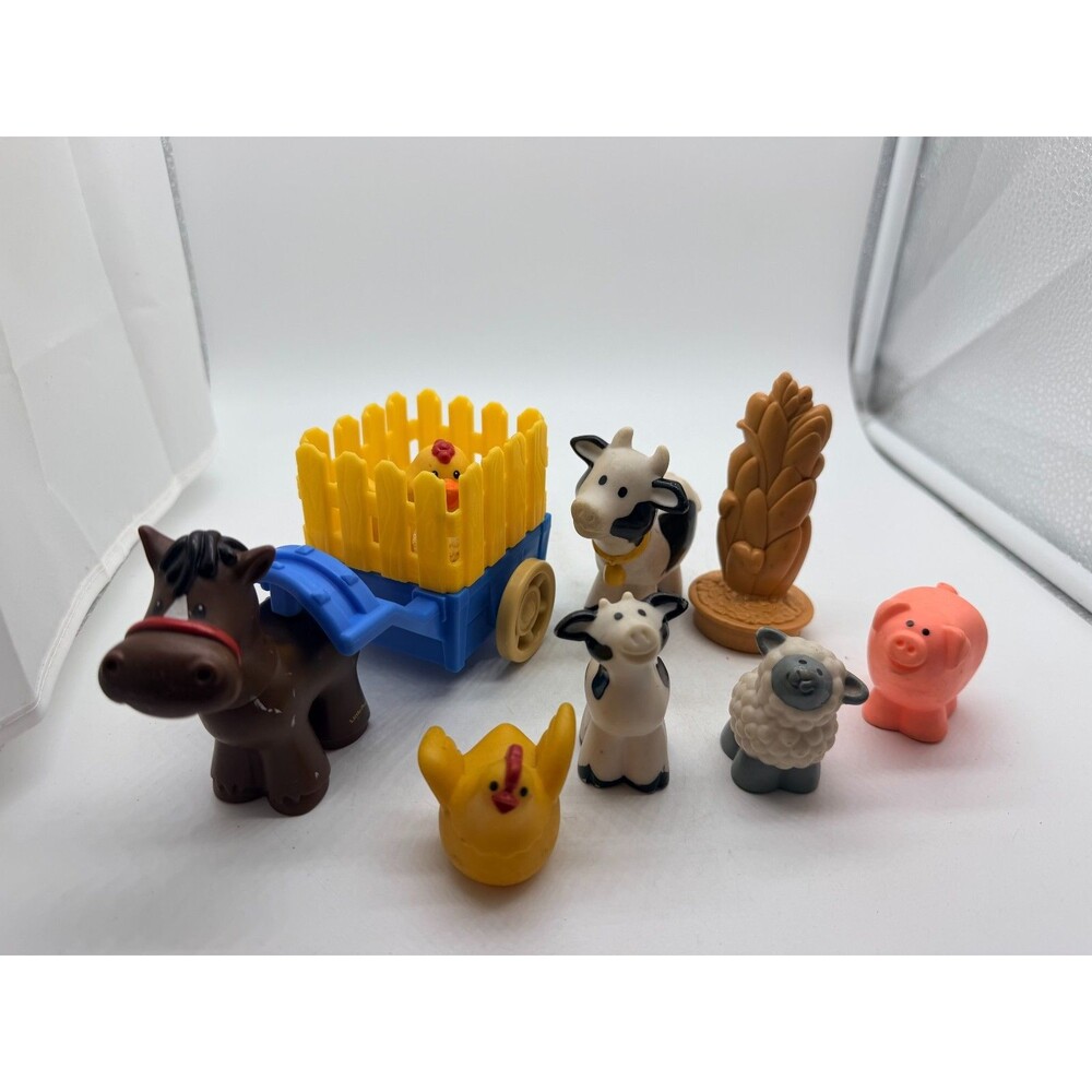 Fisher-Price Little People Farm Animal Figures Lot Cart Hay Bale Horse Pig Cow